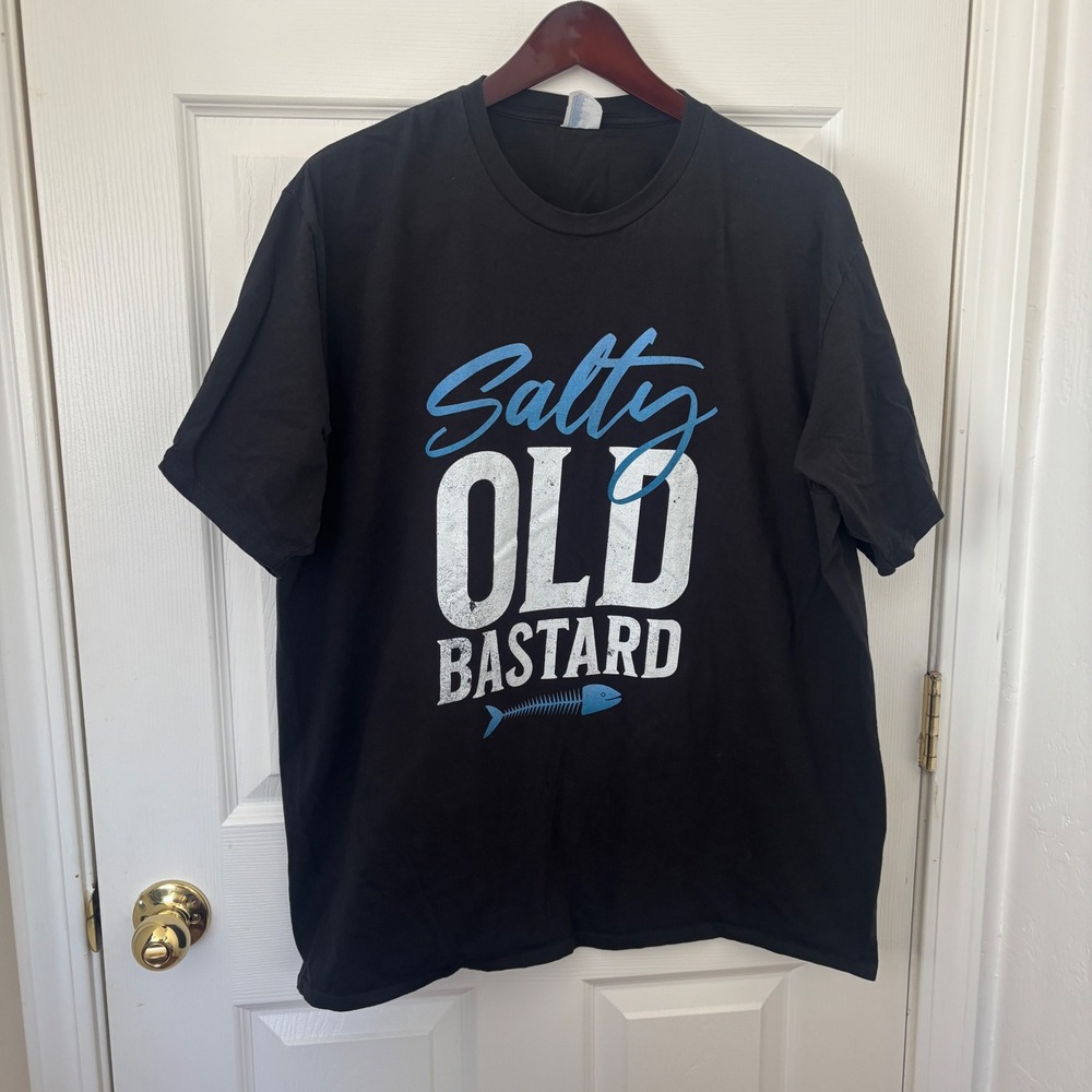 Port & Company T-Shirt Mens 2XL Black Salty Old Bastard Graphic Tee Cotton Humor